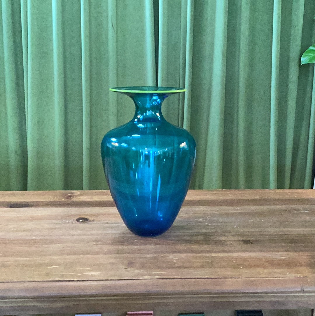 Hand-Blown Vintage Vessel — Blue and Neon Yellow | Twelve Thirty Four