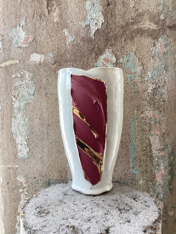 Chase Gamblin Maroon/Gold Small Vessel — handmade ceramic | Twelve Thirty Four