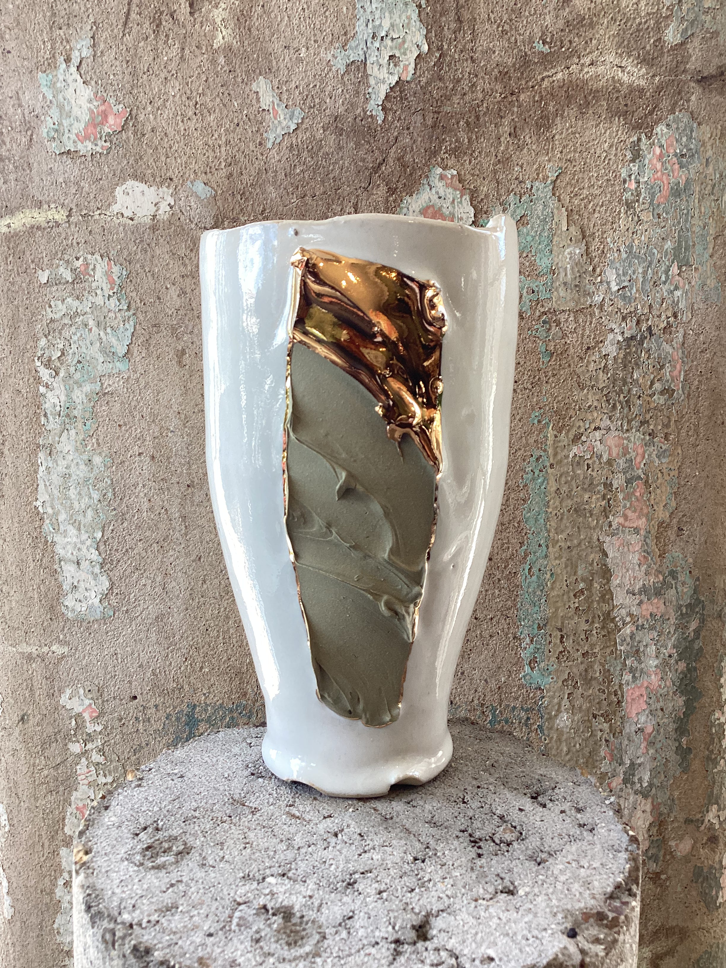 Chase Gamblin Olive/Gold Small Vessel — handmade ceramic | Twelve Thirty Four