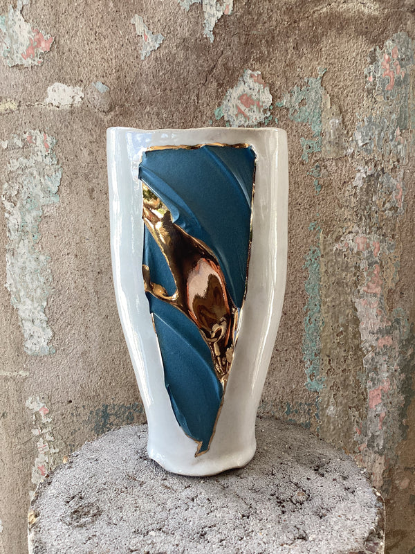 Chase Gamblin Blue/Gold Small Vessel — handmade ceramic | Twelve Thirty Four