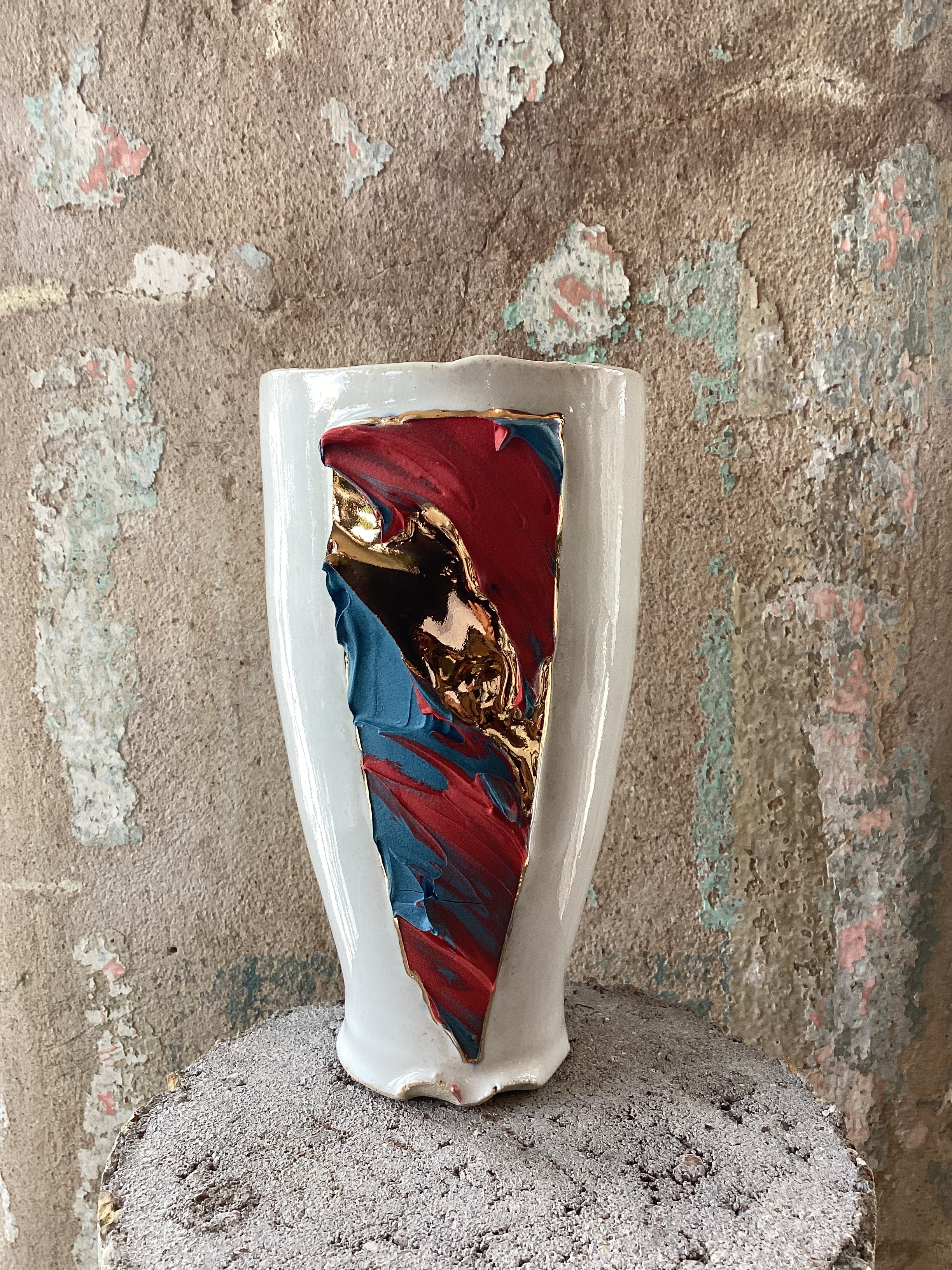 Chase Gamblin Blue/Red/Gold Small Vessel — handmade ceramic | Twelve Thirty Four