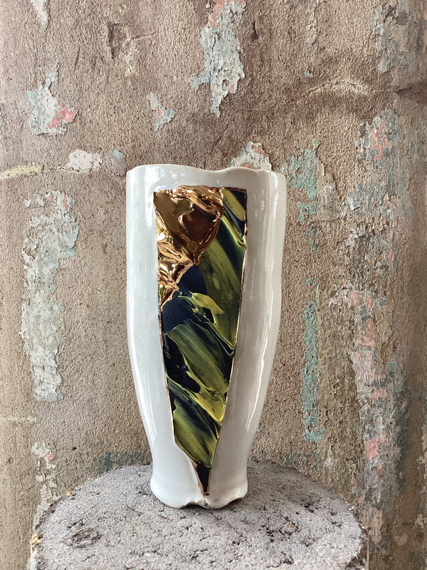 Chase Gamblin Black/Yellow/Gold Small Vessel — handmade ceramic | Twelve Thirty Four