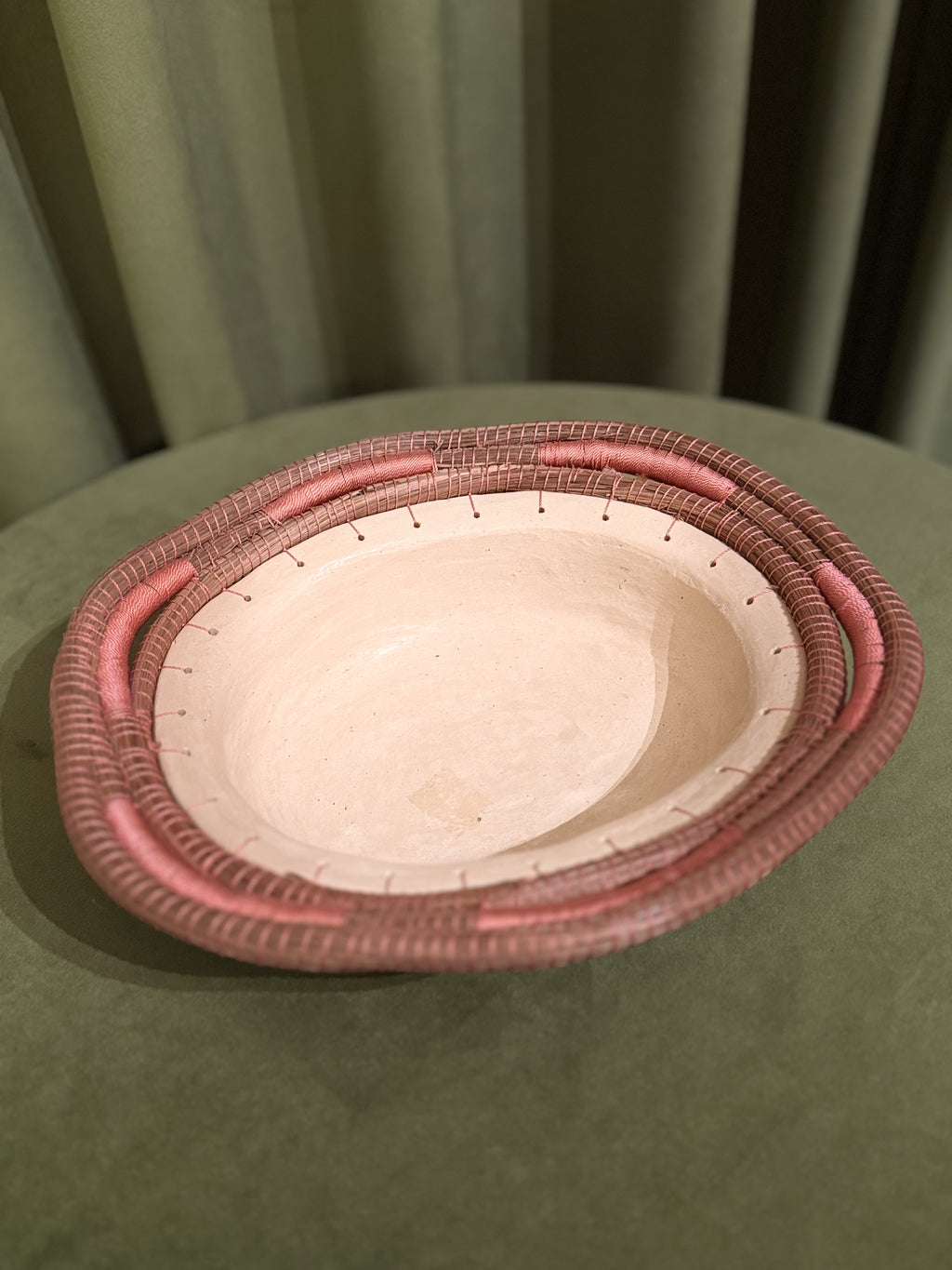 Handmade Ceramic Bowl with Pink Thread
