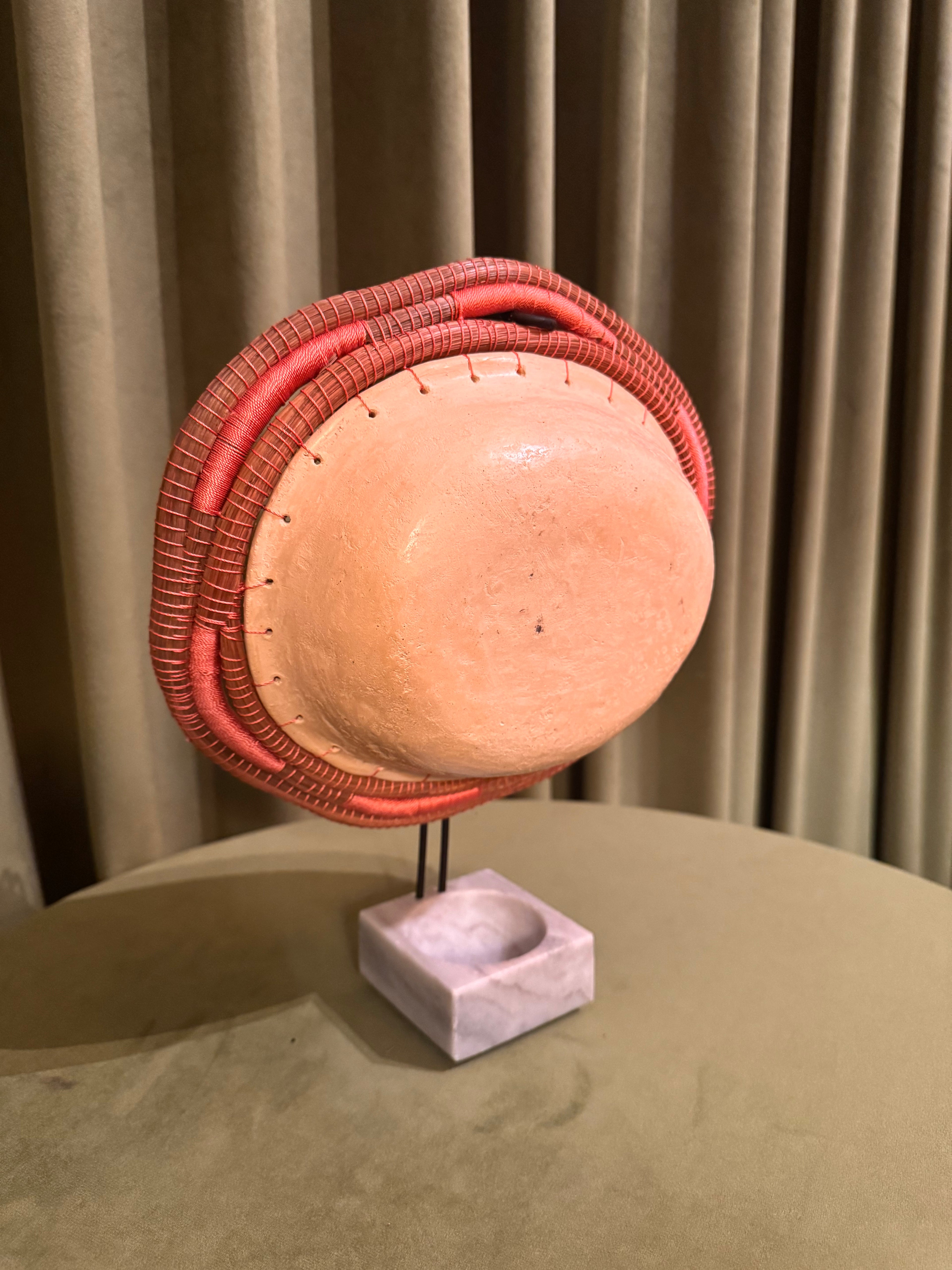 Handmade Ceramic Bowl with Pink Thread
