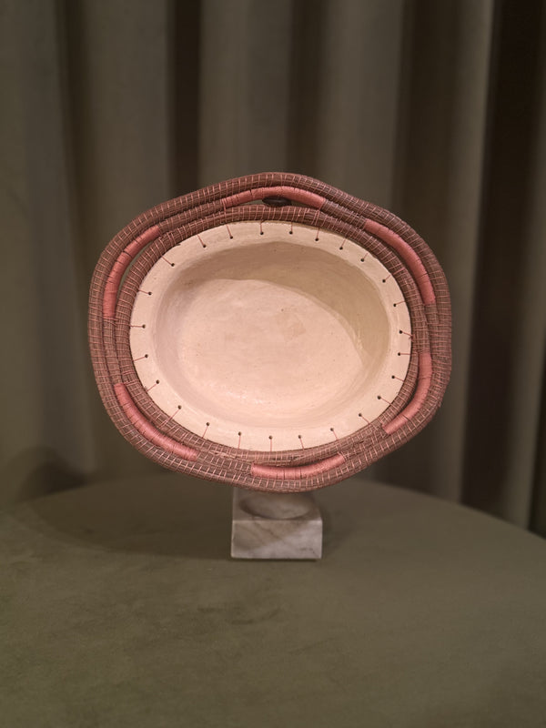 Handmade Ceramic Bowl with Pink Thread