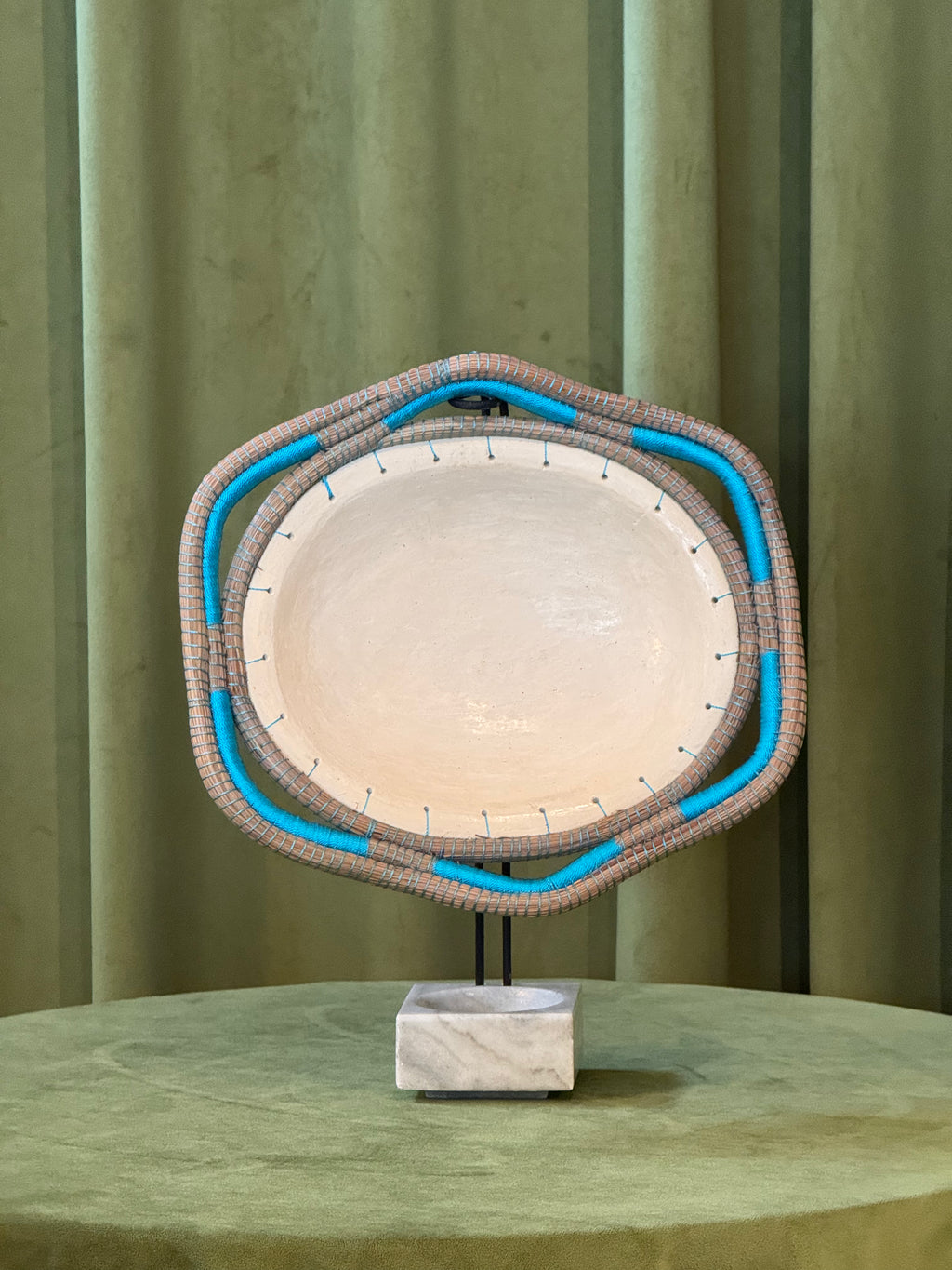 Handmade Ceramic Bowl with Blue Thread