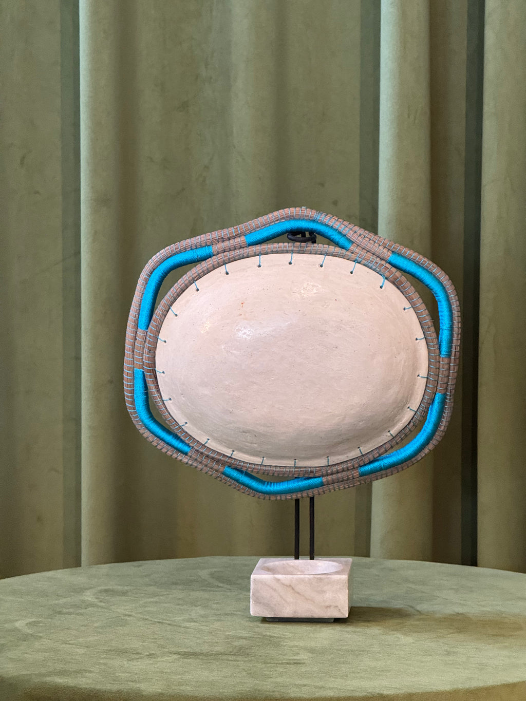 Handmade Ceramic Bowl with Blue Thread